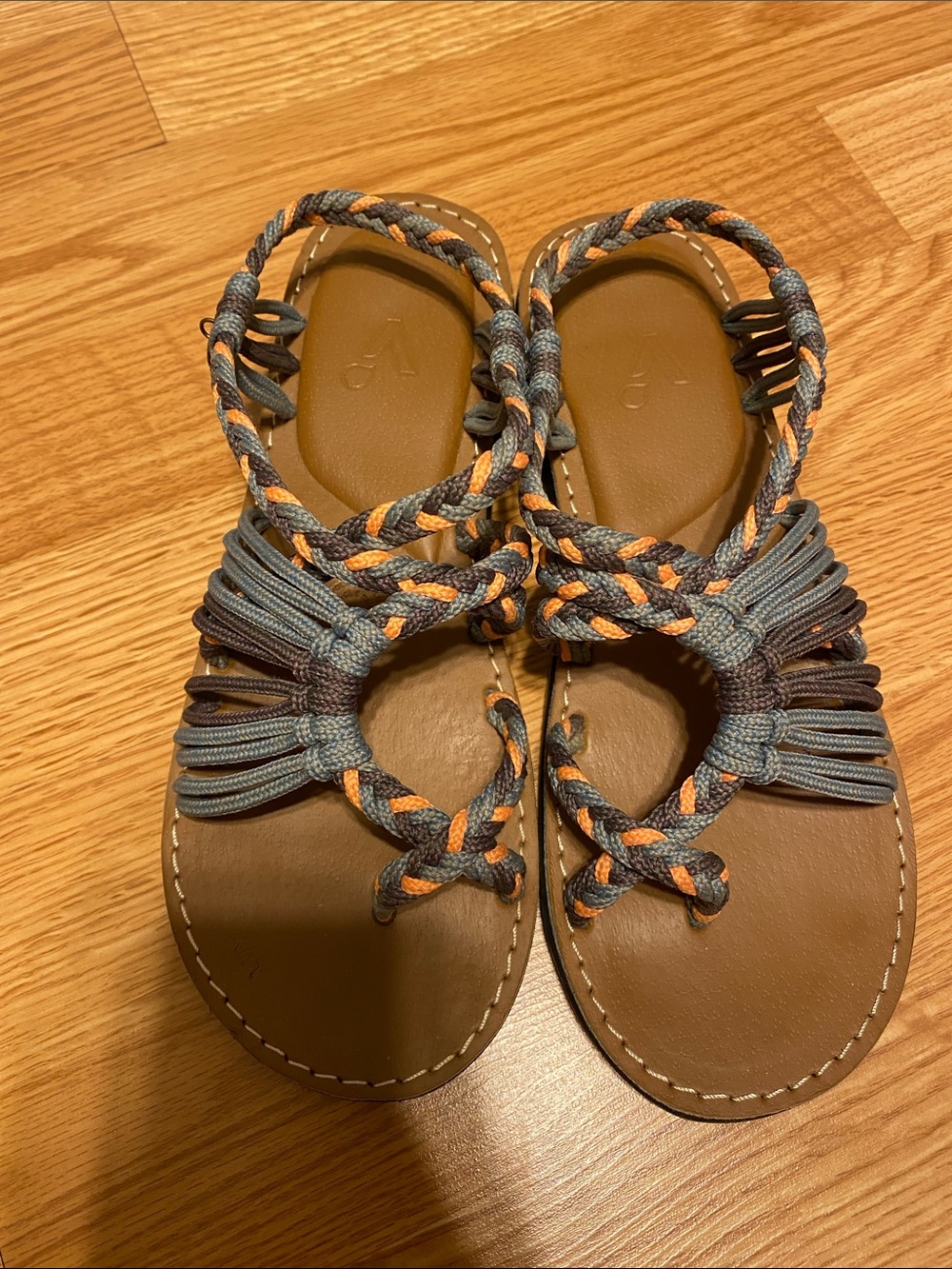 Braided Strappy Women's Sandals in Blue and Orange